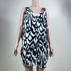 Gemma Women’s Sz Medium Black Abstract Design  100% Silk Scoop Neck Mini Dress